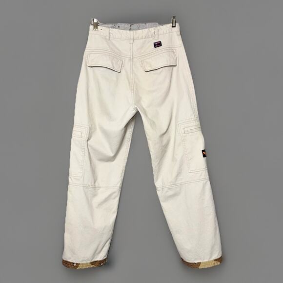 Vintage Y2K Bugle Boy Cargo Pants 30x30 Khaki Camo Wide Leg Patches Zip Pocket - Picture 3 of 12